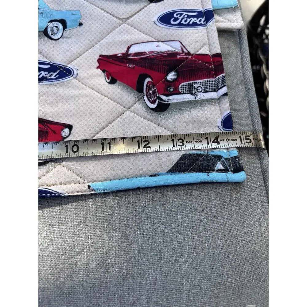 4 Vintage Ford Placemats Reversible Quilted T-Bird Thunderbird Fabric